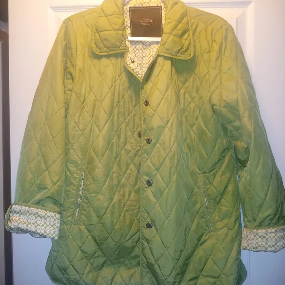 Coach Green Quilted Lightweight Jacket Diamond Stitching . Size Large - Picture 2 of 9